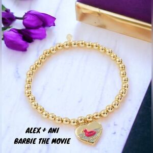 ALEX + ANI NEW SHINY GOLD BARBIE THE MOVIE HEART STRETCH BRACELET FLAMINGO BEACH